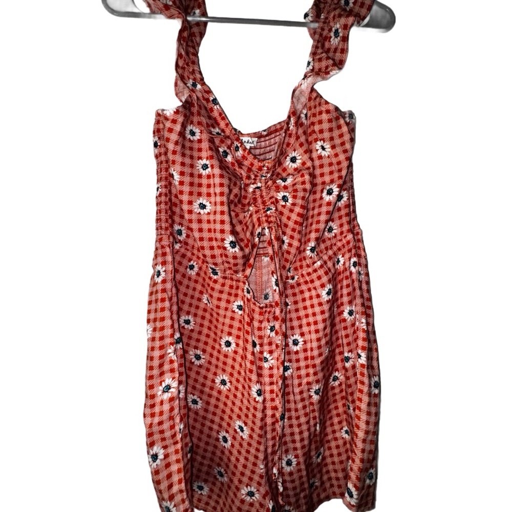 Derek Heart Red Gingham Floral Romper - Picture 6 of 6